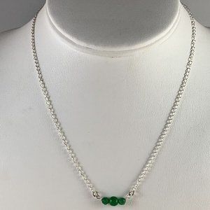 Silver Tone Choker Style Necklace With Dark Green Beads (NA25)